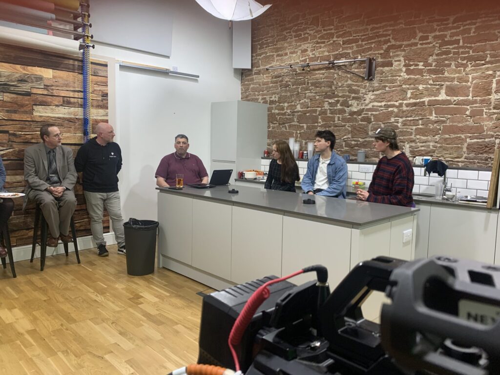 The launch night panel discussion on the kitchen set in Studio One at Lake District Film Studios